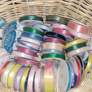Vibrant 44 Rolls Polyester Ribbons, 29 New 15 Partial, LOT